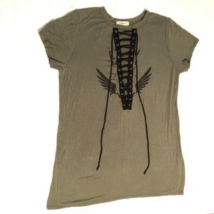 Army Green Lace-Up Deep V-Neck Tee Shirt